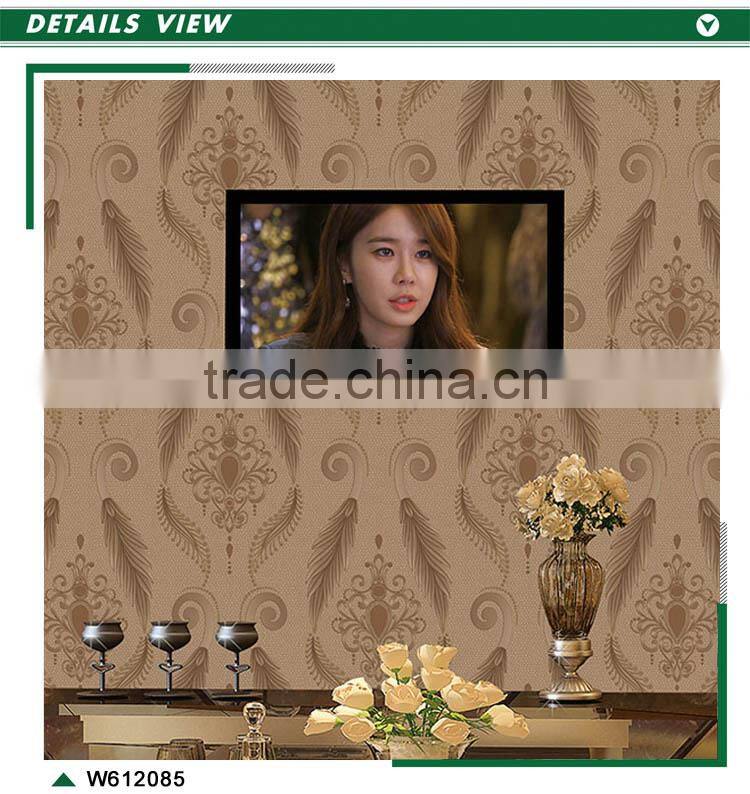 remnants foaming non woven wallpaper, brown classic damask wall sticker for administration , cute wall covering shop