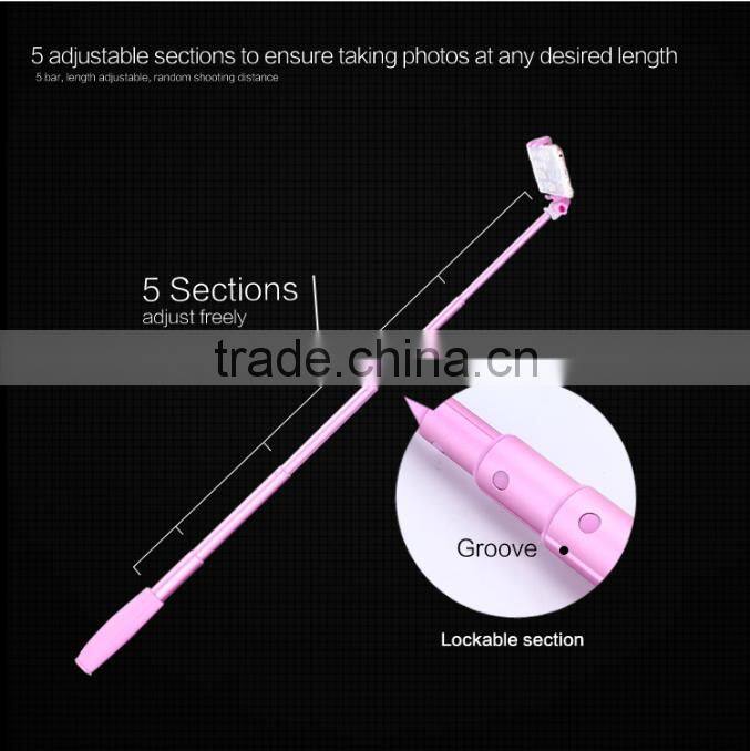 2016 mini selfie stick with bluetooth shutter button,Custom Handheld bluetooth selfie stick Monopod Stick
