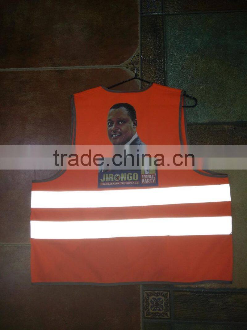 Custom orange color reflective jacket printed vest for advertising