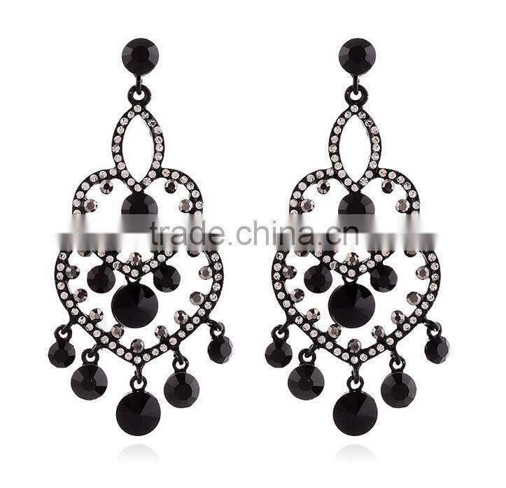 American and European popular heart shape black painting crystal pendant earring