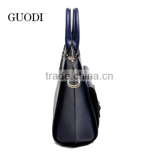 2016 elegant fashion leather handbags with outside pockets for women