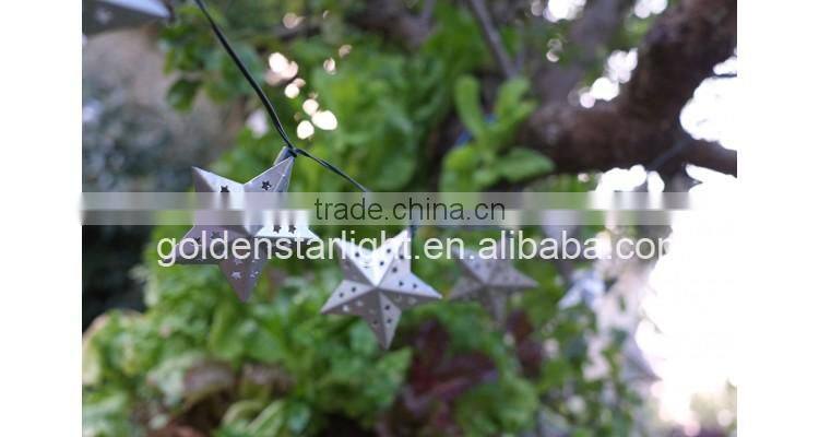 2016 New hot 10 led solar metal star string decoration light