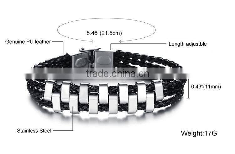 NSSL141 Three leather ropes tooth stainless steel leather bracelet