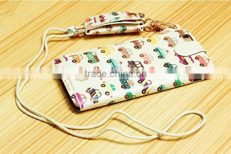 Printed Mobile Phone Case With Sling Rope Cute Cartoon Print Leather Case For iPhone 6