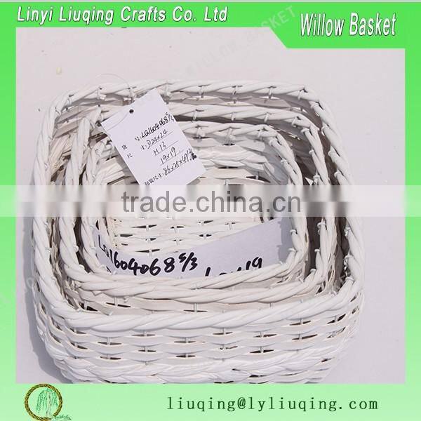 12" white wicker basket for plant with plastic linner