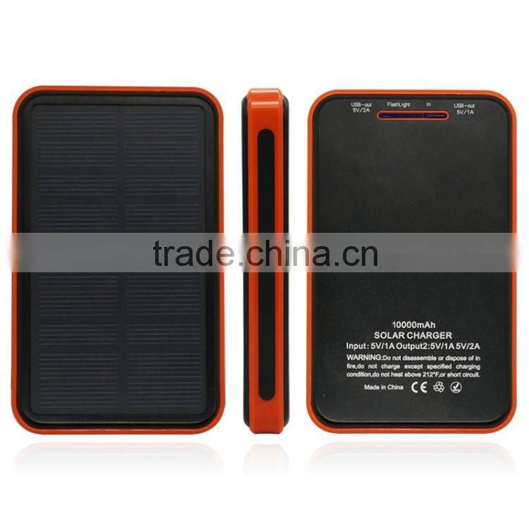 2016 dual usb waterproof solar power bank 10000mah