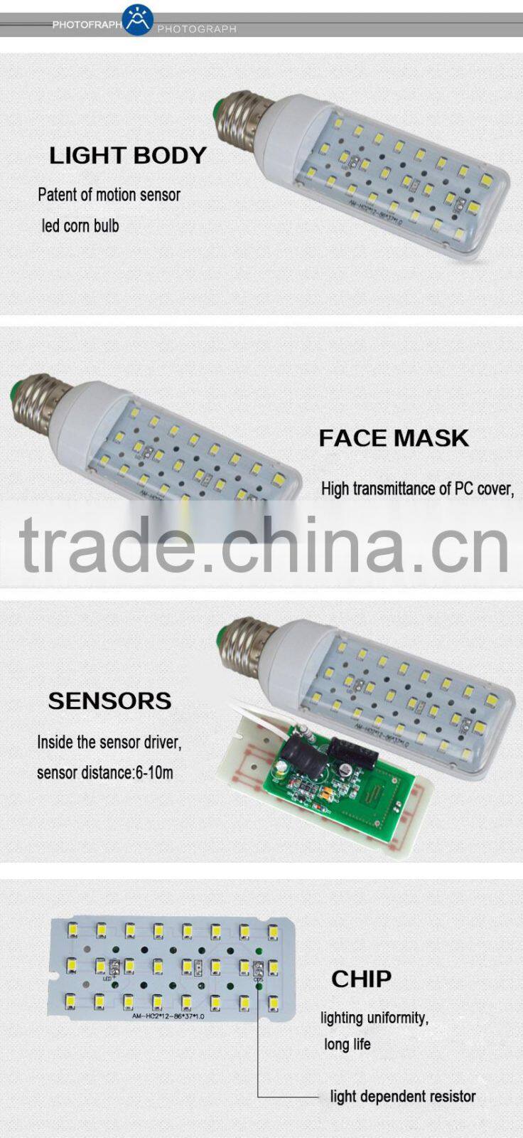 Radar motion sensor 5w LED corn light cct 2700-6500k new arrival residential lighting