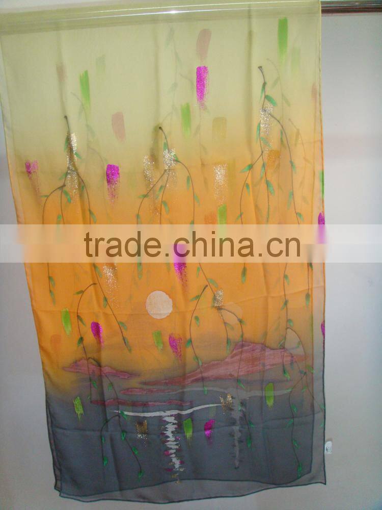 hand drawing lady's silk long scarves shawl scarf