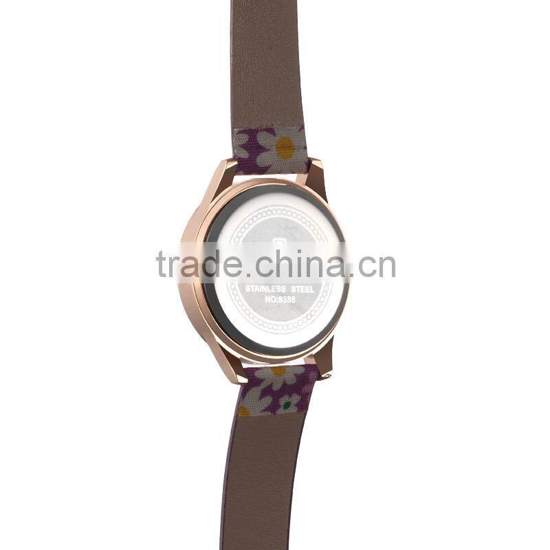 SKONE 9386 Elegance fashion beautiful wrist watches pu band strap with flower