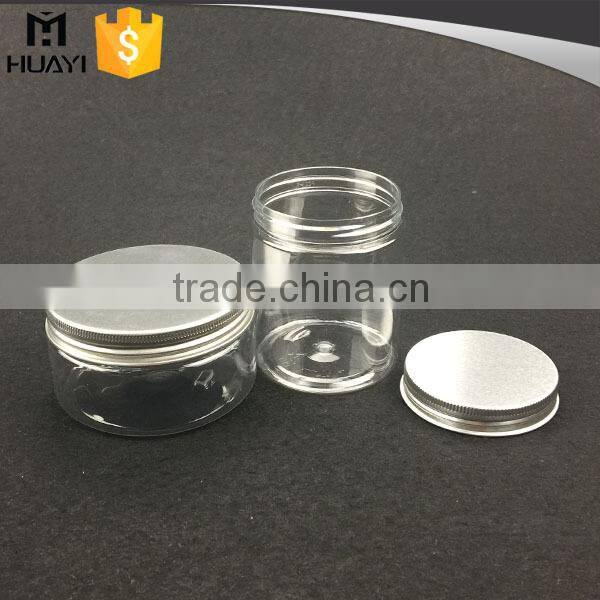dry food/face cream/pomade seal PET plastic jar transparent with aluminium lids