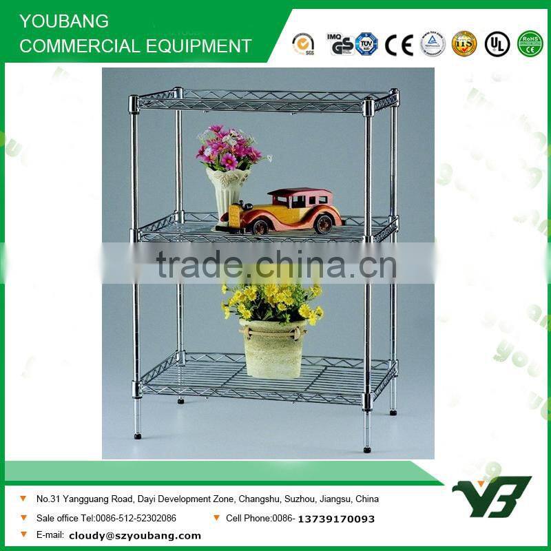 2015 hot sell NSF 50KGS 30x14 inch 3 layer chrome light duty wire supermarket rack (YB-WS042)