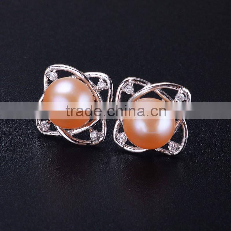 8-9mm 925 sterling silver real freshwater pearl jewelry earrings