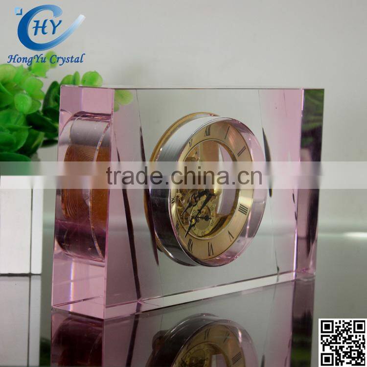 pink clear good quality wholesale crystal desk clock for wedding favor