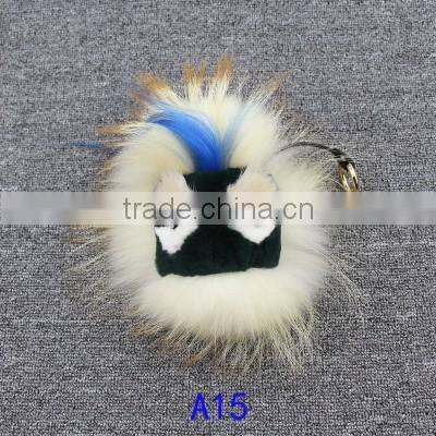 China Wholesale OEM Custom Leather Raccoon Fur Monster Fur Keychain