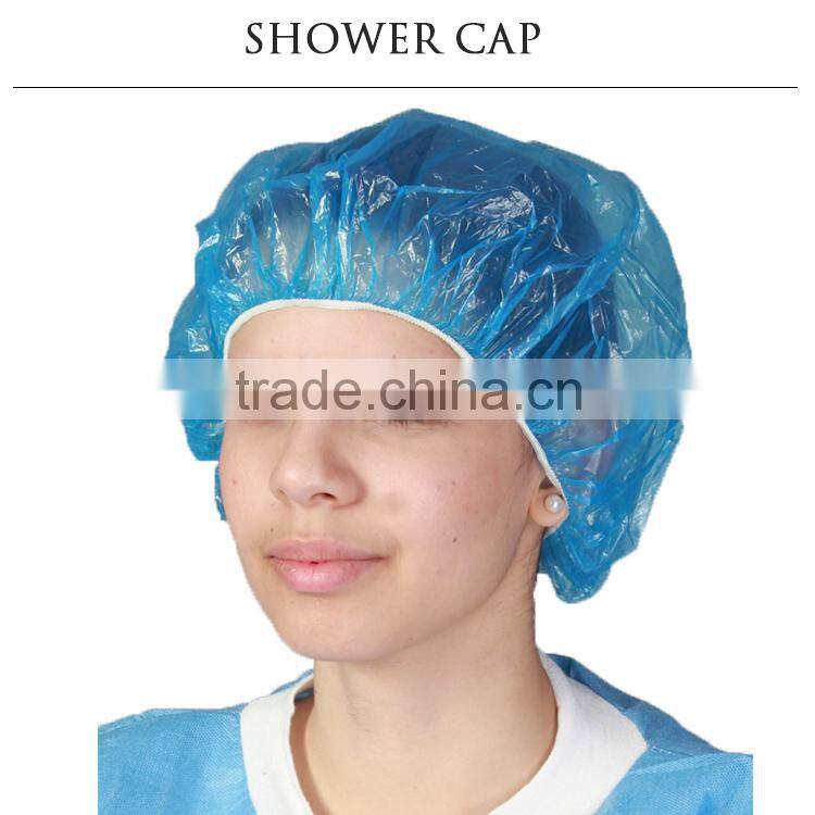 good quality white red blue pink waterproof disposable PE shower cap hotel