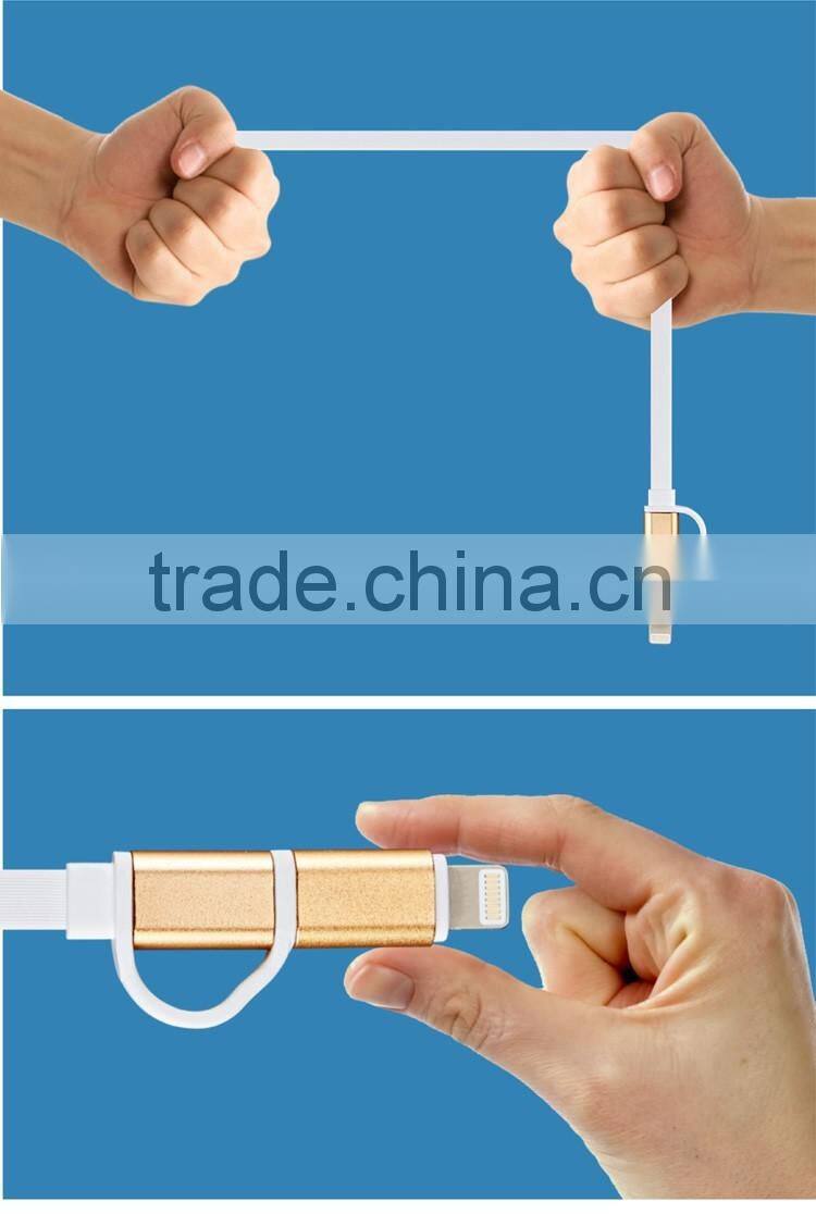 New Arrival High Speed 2 in 1 Flat Noodle USB Date Cable For IOS 8 Pin & Android