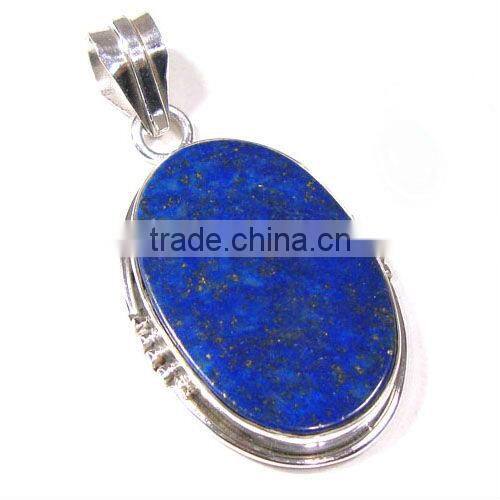 925 Sterling Silver Blue Lapis Lazuli Cabochon Stone Pendant