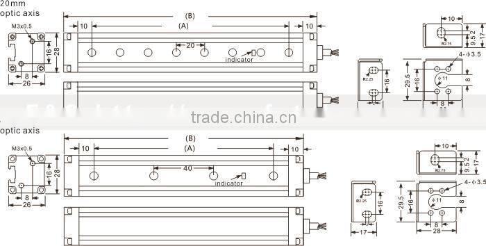 FGSM series Light Curtain, Area Sensors, 20MM or 40MM optic axis space, axis number can customize