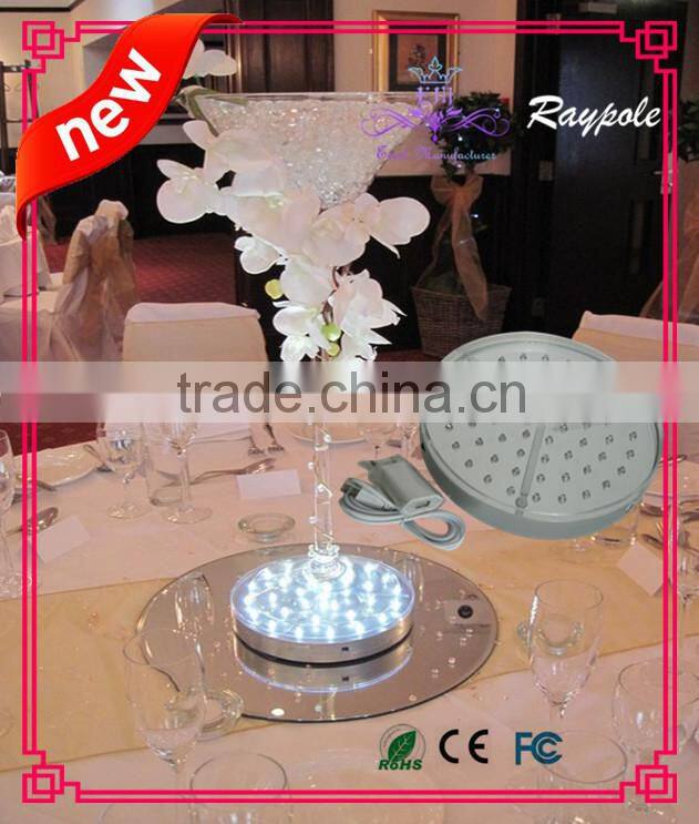 Hot sell round tall crystal centerpiece light base 8 inch rechargeable vase led centerpiece light for wedding/ party