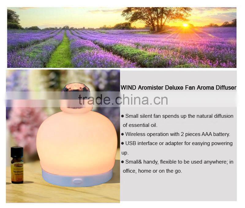 Newest Polystone USB/Battery-powered Fan Aromatherapy Diffuser,Mini Oil Diffuser,Portable Oil Dispenser w/7-color-change Light