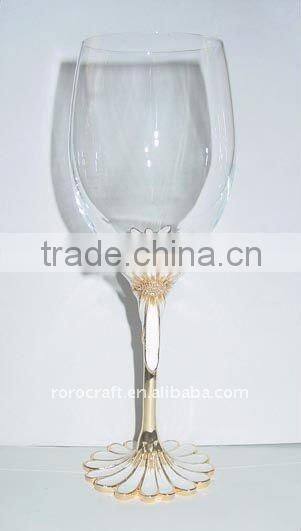 pewter base and stem with enamel color crystal wine glass