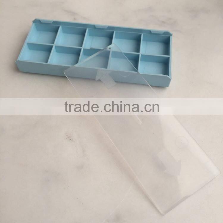 Plastic transparent or colored carbide inserts packaging box with quick press closure of lid Insert Box IB