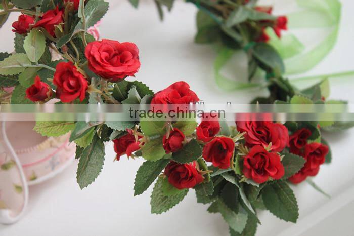 Hawaii Pink Rose Flower Head Wreath Bridal Party Woman Girls Flower Hair Accessory