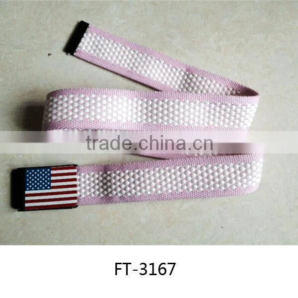 Popular America Flag Buckle Fabric Belts, Pink Girls Webbing Belts FT-3167