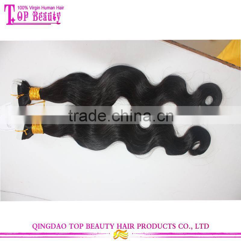 Top quality virgin Russian wavy hair tape extensions 10"-30" 100% unprocessed cheap wholesale tape hair extensions