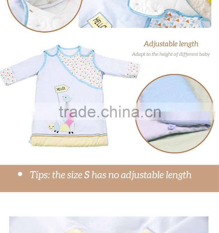 100% cotton baby child sleeping bag with detachable sleeve for four seasons blue owl