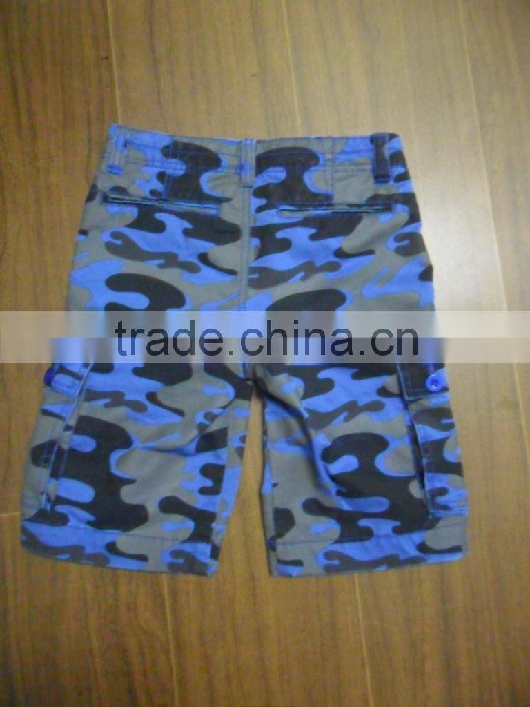 Custom 100% cotton canavas marine camouflage print knee long boy short pant