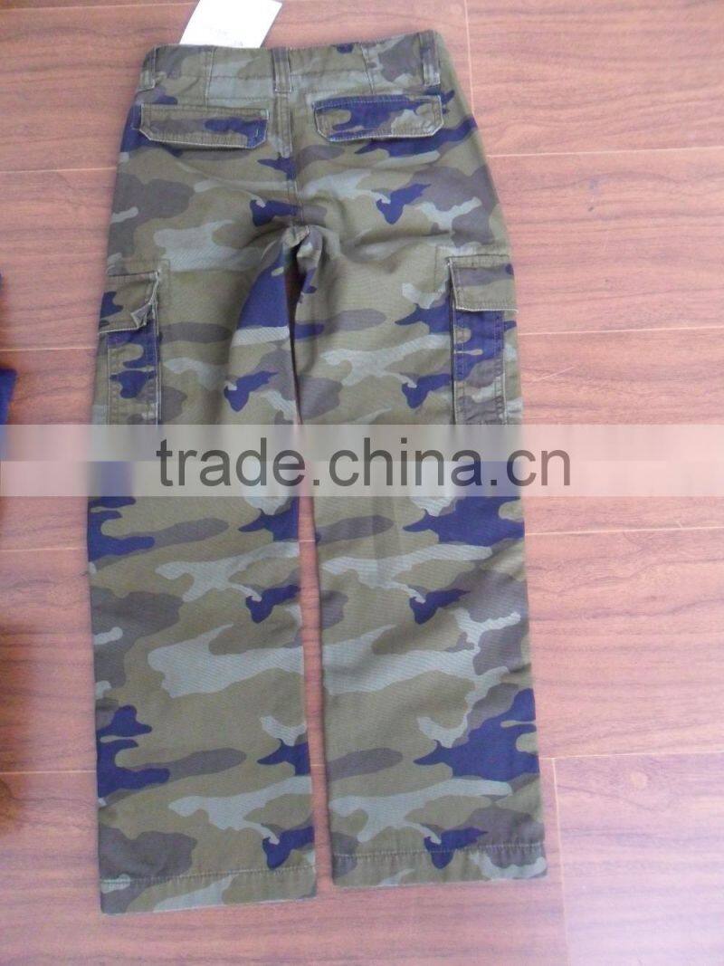 Design 100% cotton brown camouflage canavas stone wash casual boy long khaki /grey cargo pant