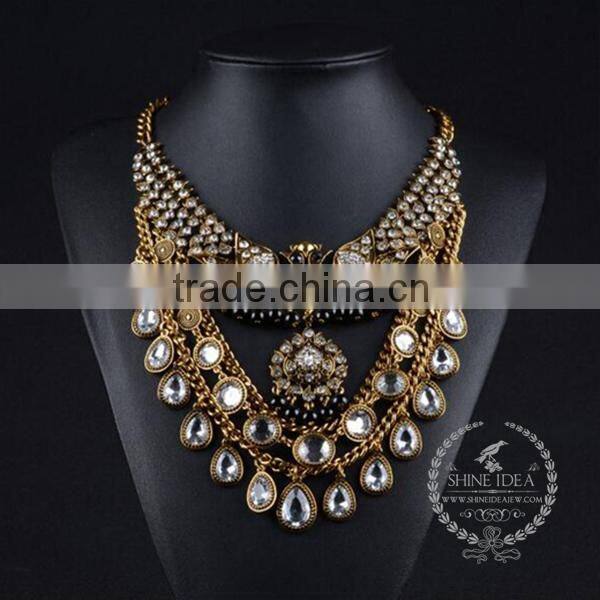 high quality vintage rhinestone chunky statement necklace tin alloy fashion women pendant necklace 6390092