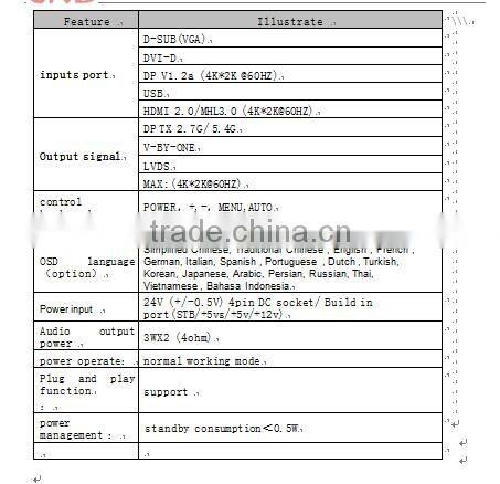 UHD V by one edp 4k*2k control mainboard