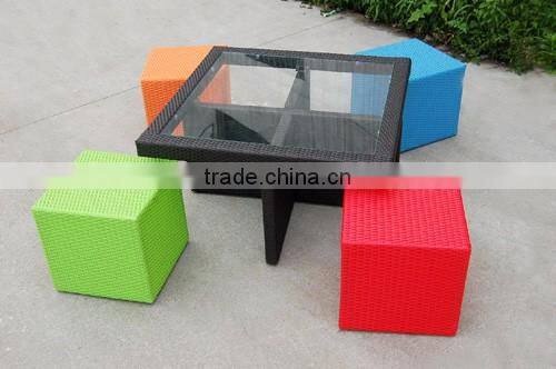 Polychrome Rattan Furniture Dining Table And Chair Set