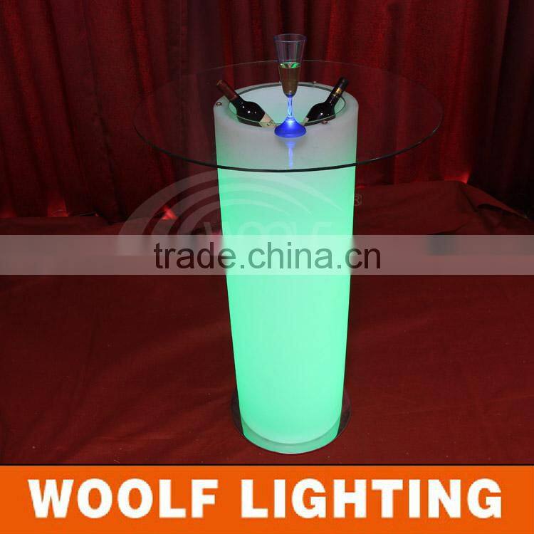 Fashionable Design Sense Outdoor and Home Decorative Lighting LED Pillar Glass Table with Stainless Steel Leg