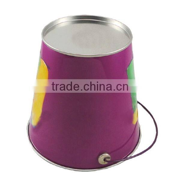 purple painted tin buckets