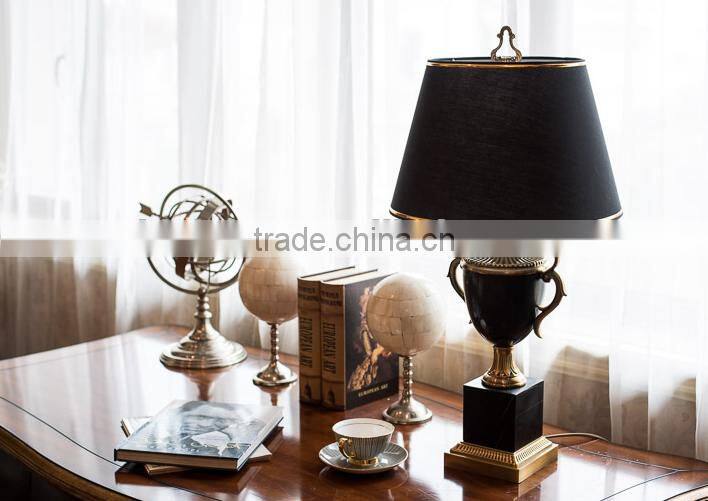Trophy design black jade body brass decoration table lamp with fabric lampshade