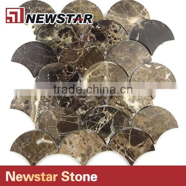Wooden White Polished Large Fan Shape Fish Scale Marble Tile Mosaics