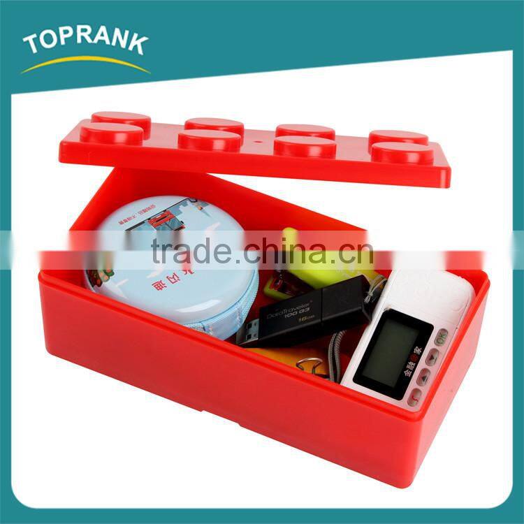 Multi-function desktop storage building blocks design plastic storage box with lid