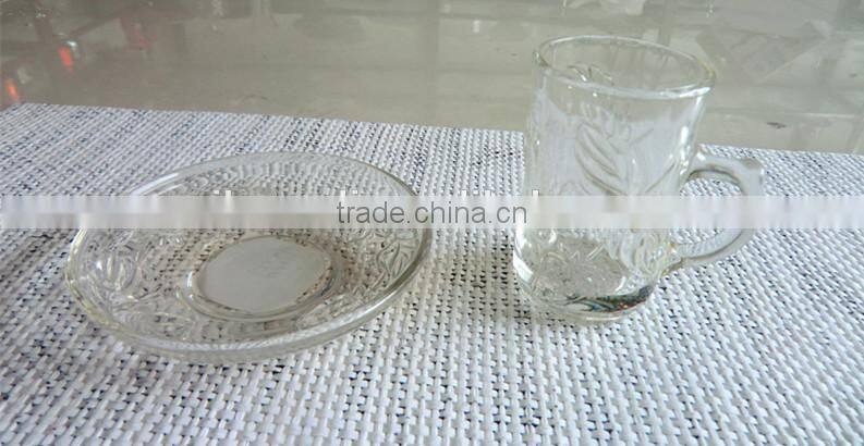 Disposable Clear Glass Cup Saucer Heat Resistant Patterned Glass Cups Set