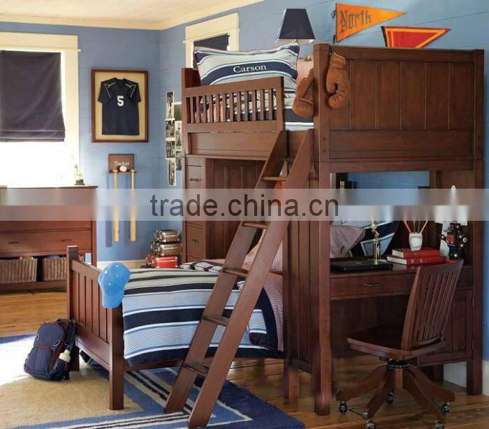 European Classic Rococo Style Pure White Wood Stairway Bunk Bed with Drawers BF11-09183a