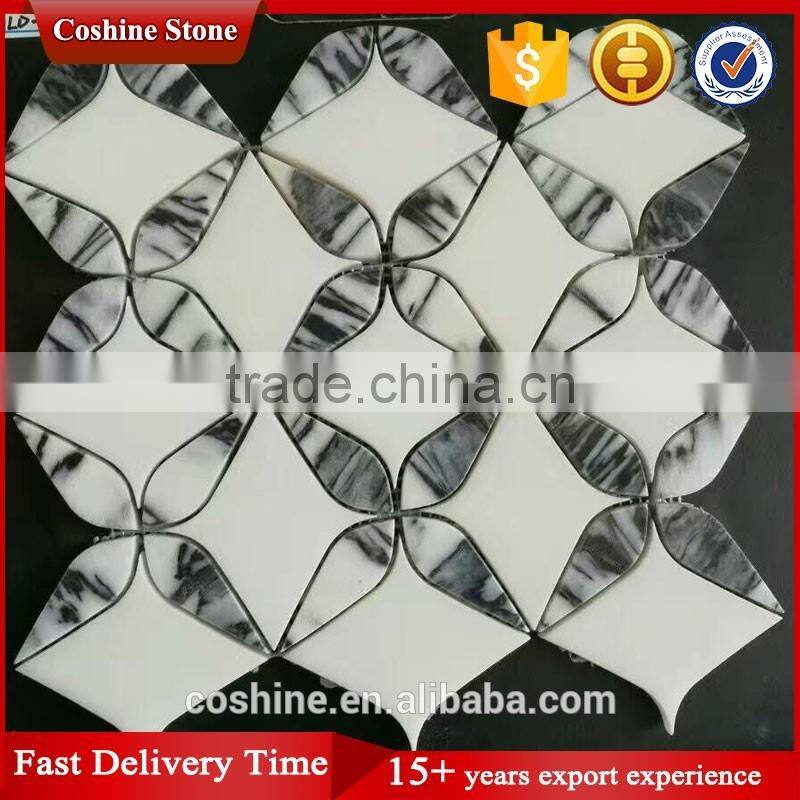 Pure white marble and panda white marble waterjet mosaic tile