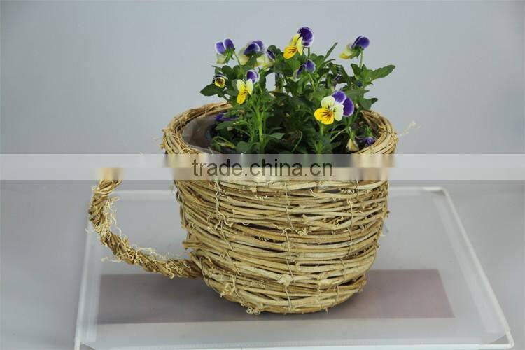 Round natural rattan woven cup type flowerpot