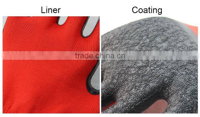 NMSAFETY purple color 13g knitted nylon liner safety glove/black latex palm coated gloves