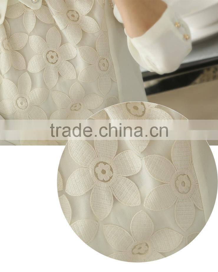 New 2015 Casual Chiffon White Lace Blouse Women Shirts Blouses plus size XXXL Women Clothing Embroidery Blusas Femininas Tops