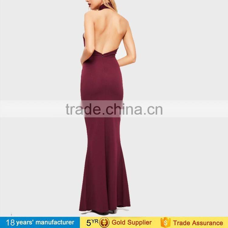 2017 women party long wedding evening maxi dresses Sexy mermaid halter backless split cocktail dresses for prom night