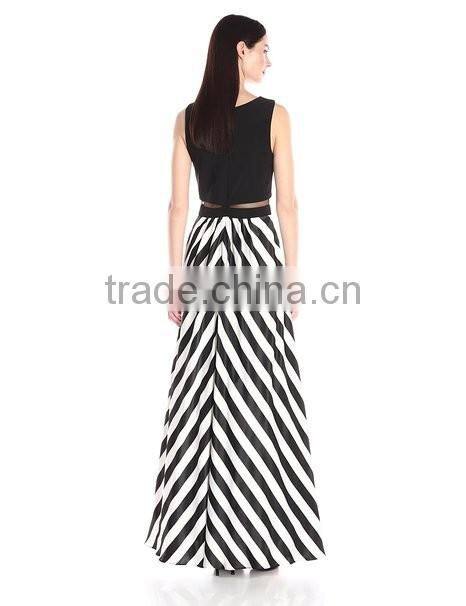 2016 hot sales two piece design maxi dress black/white new style dress LC6042-A