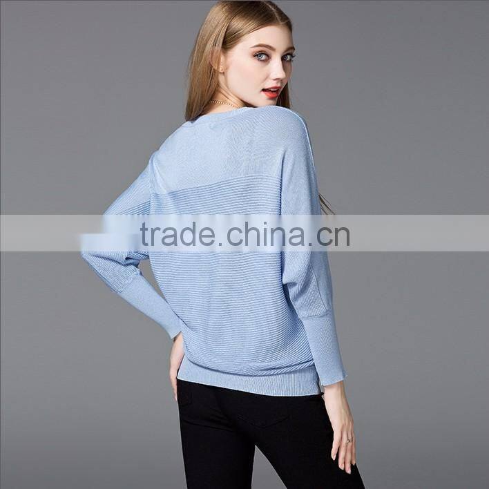 New design blank pullover style women knitting patterns bat sleeve sweater
