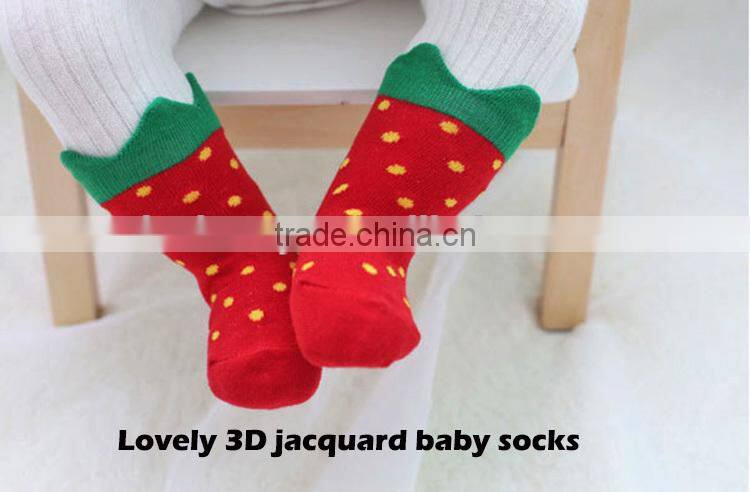 3D jacquard strawberry cotton newborn baby girl socks
